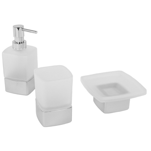 Bathroom Accessory Set, Gedy LG100, Lounge Frosted Glass and Chromed Brass Bathroom Accessory Set LG100